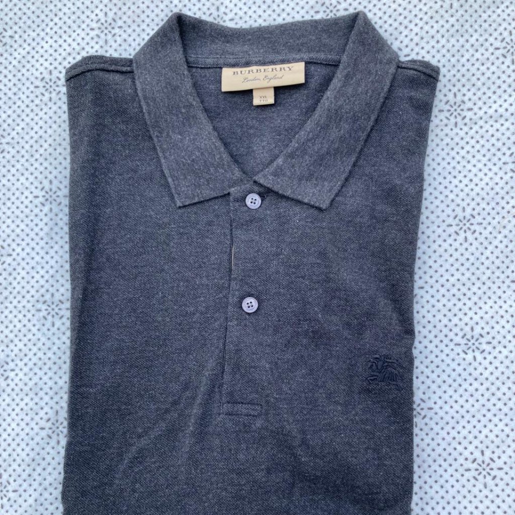 Burberry Men Cotton Pique Polo Grey Shirt Size Xxl Embroider Logo